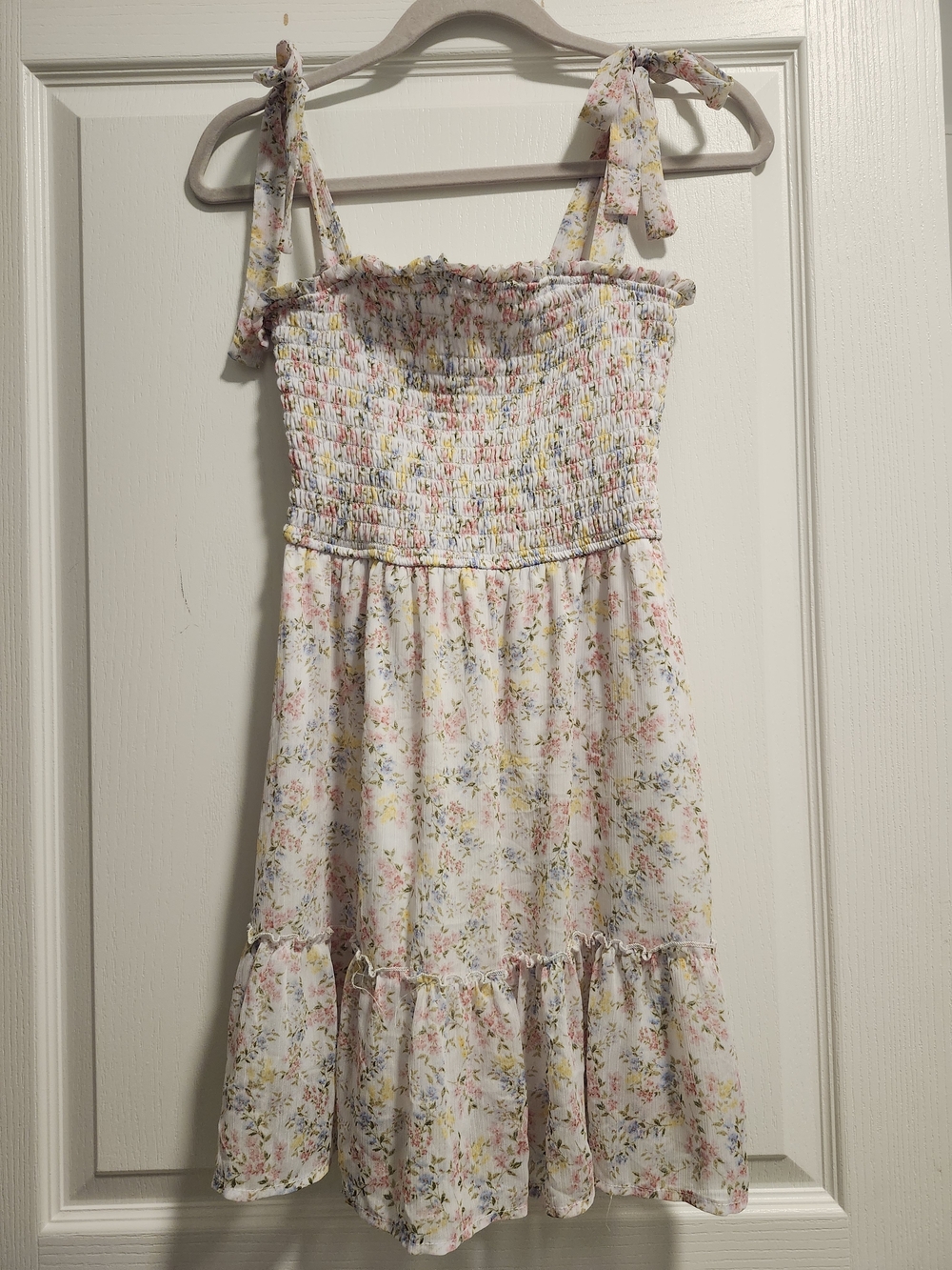 Altar'd State | White Floral Smocked Tie-Shoulder Dress | Women | Size Small